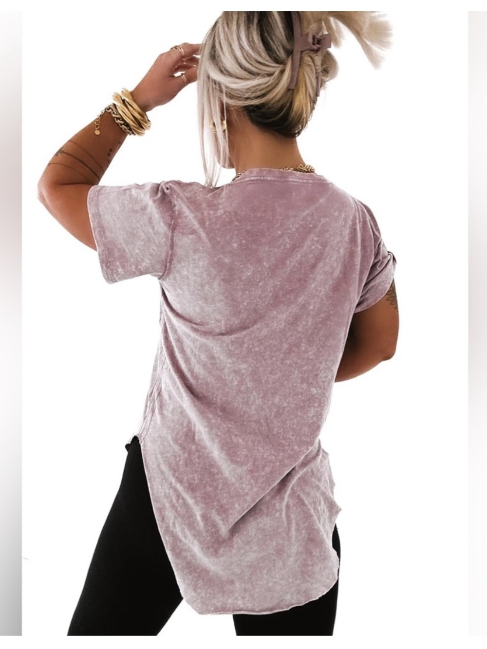PEBBY FOREVEE PREMIUM PLUNGE V-NECK MINERAL WASHED SIDE SLIT TOP - Picture 2 of 9